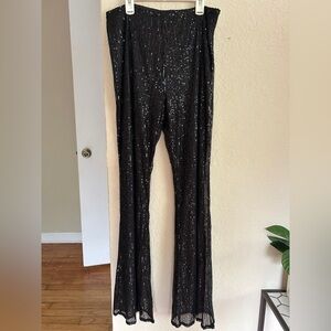 Black Sequin Flare Pants